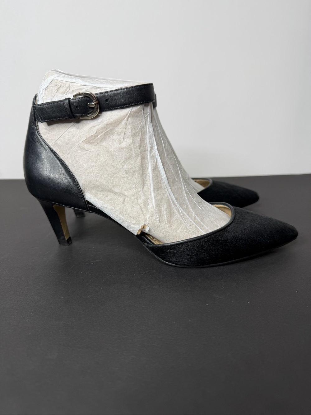 Enzo Angiolini Black Pointed Ankle-Strap Kitten Heels